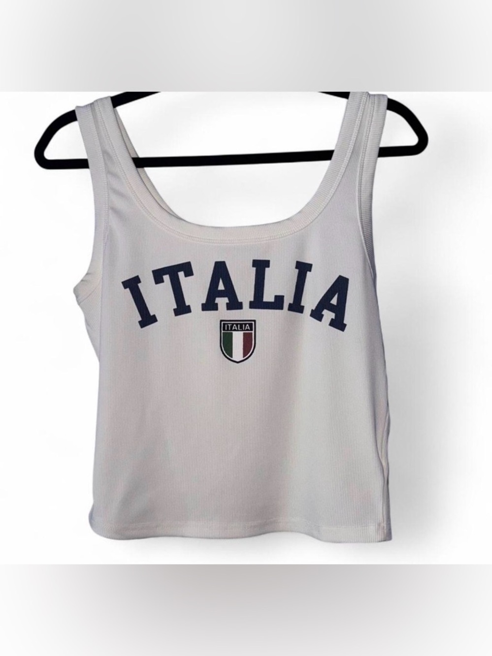 Italia Logo Scoop Tank Top - White with Navy Print SIZE L